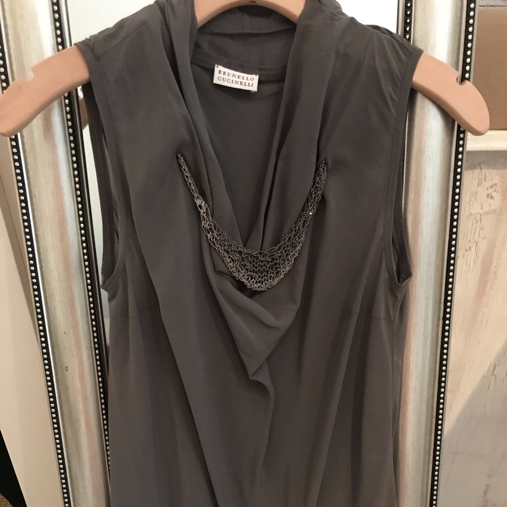 Authentic Brunello Cucinelli grey silk blouse
